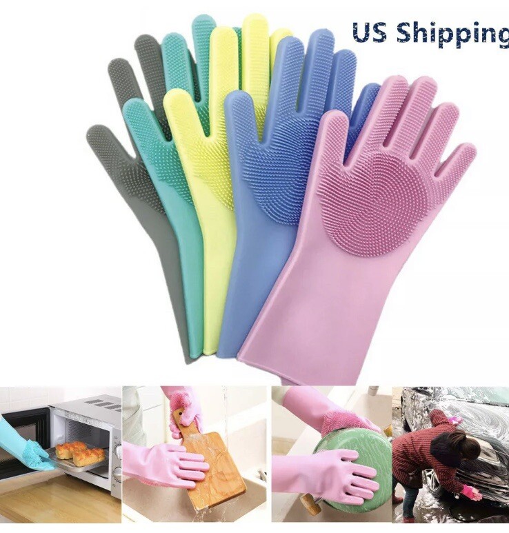 1 Pair Magic Silicone Washing Gloves Scrubber for Dish Pet Car Kitchen Cleaning