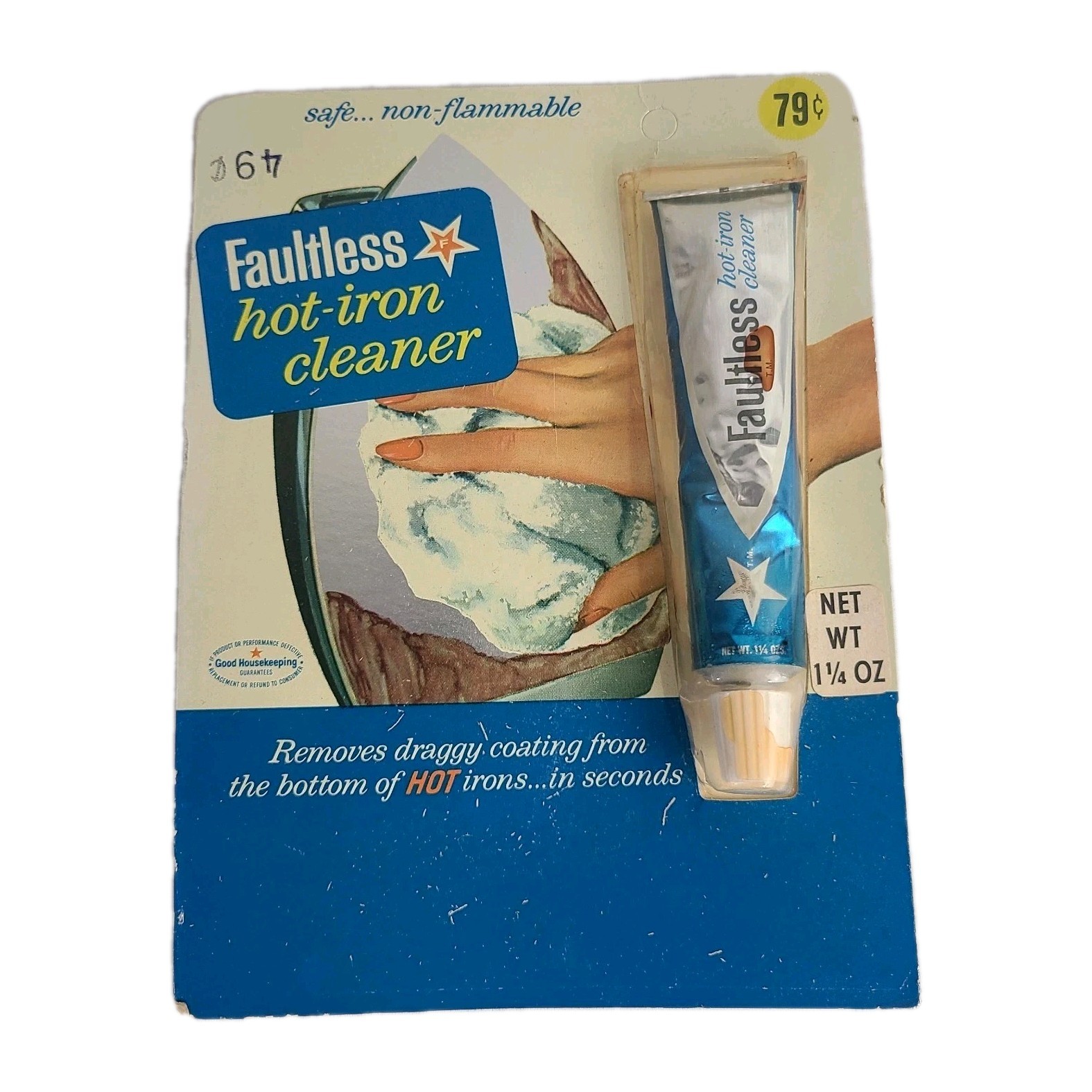 Faultless Hot Iron Cleaner Vintage NOS Sealed 1968 Package MCM NEW Advertising
