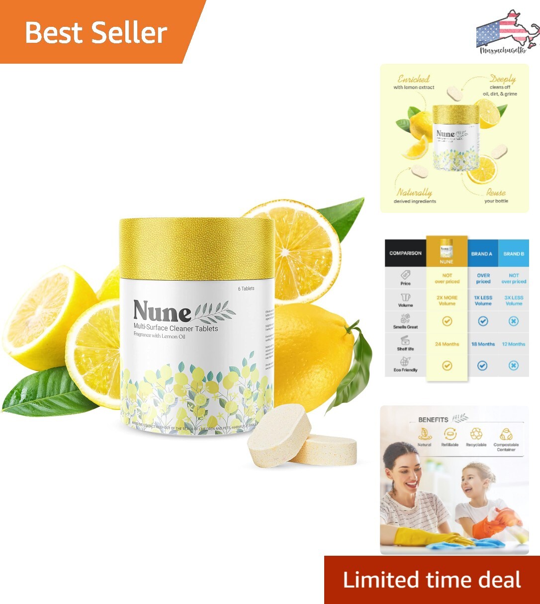 Multi-Purpose Cleaner Refills – Lemon Fragrance – 6 Pack – Non-Toxic & Effective