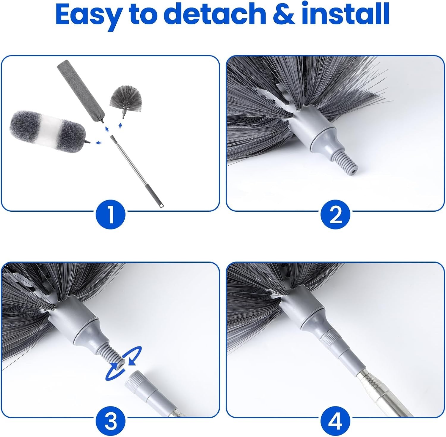 Extra-Long Dusters Kits with Extension Pole, 5 in 1 Cleaning Tools with Exten…