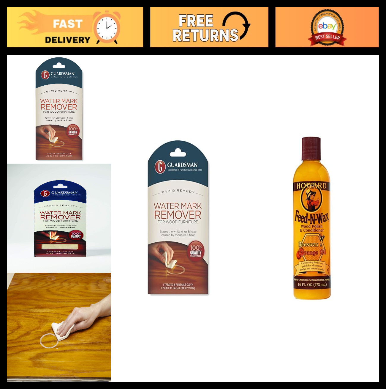 Reusable Water Mark Remover Cloth & Wood Polish Conditioner – Clean White Rings
