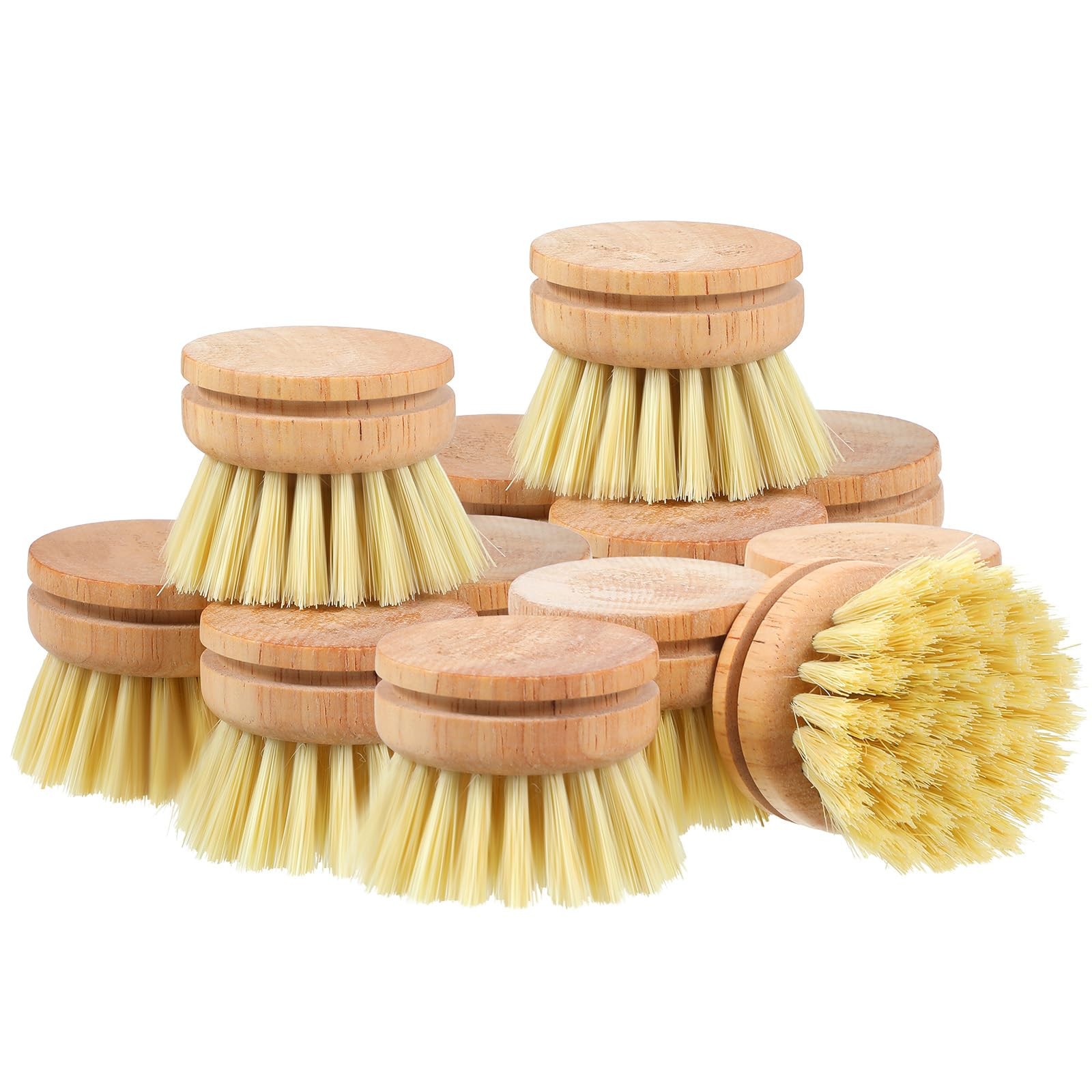 12 Pcs Bamboo Dish Brush Replacement Heads, Wooden Dish Brushes for Cleaning