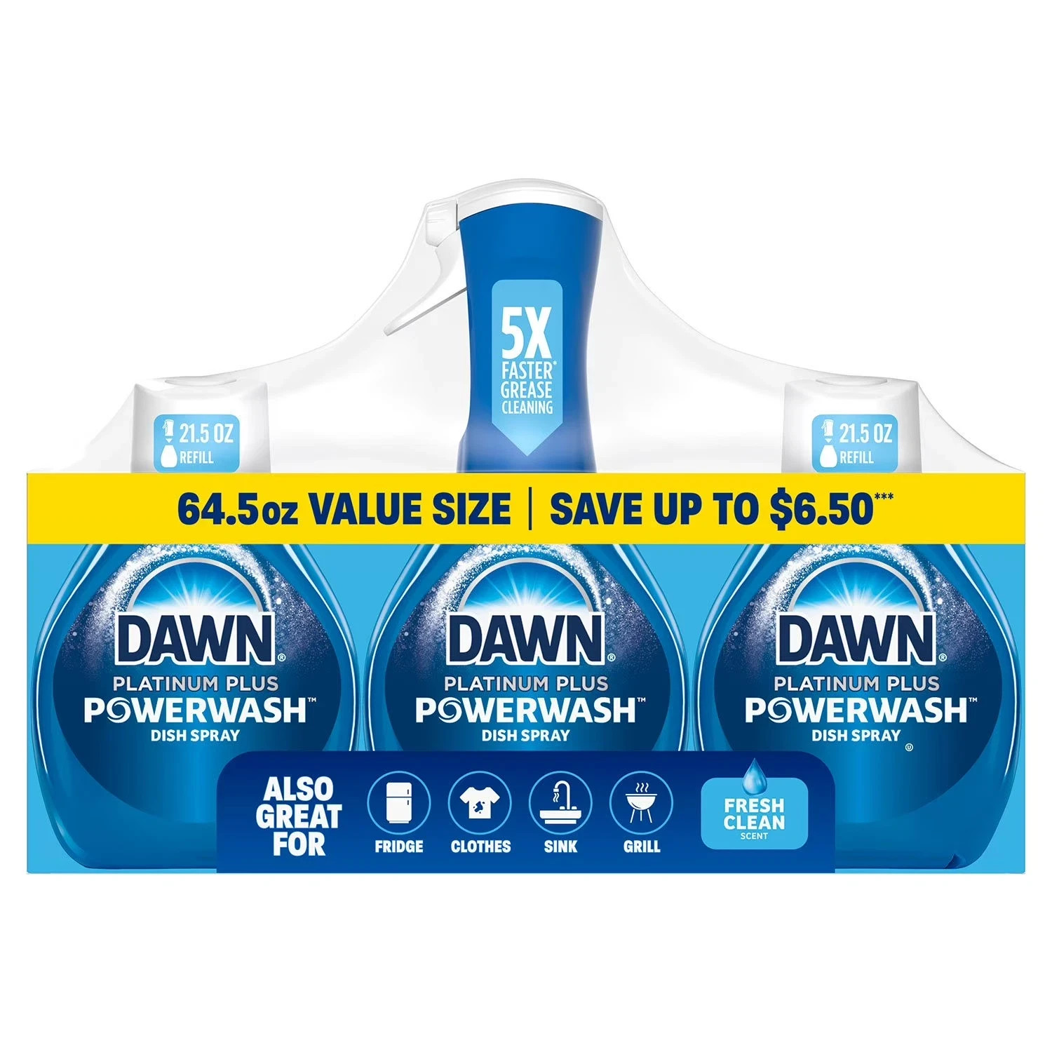 Dawn Platinum Plus Powerwash Dish Spray Set Fresh Scent 1 Bottle +2 Refills 64.5