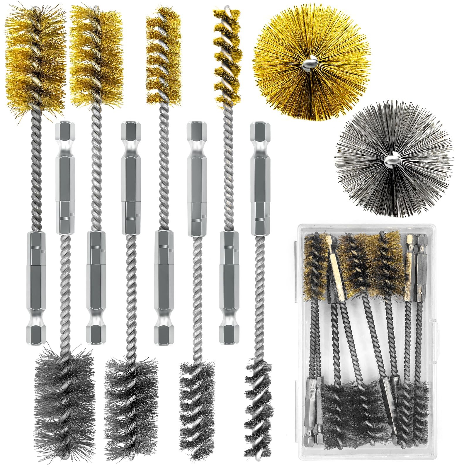 8 Pc Bore Brush Set Stainless Steel Brass 1/4 Hex Shank Drill Cleaning