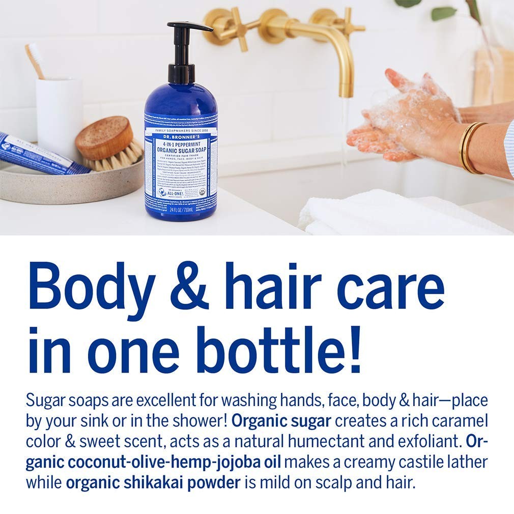 Dr. Bronner’s – Organic Sugar Soap (12 oz Variety Pack) Lavender, Peppermint,