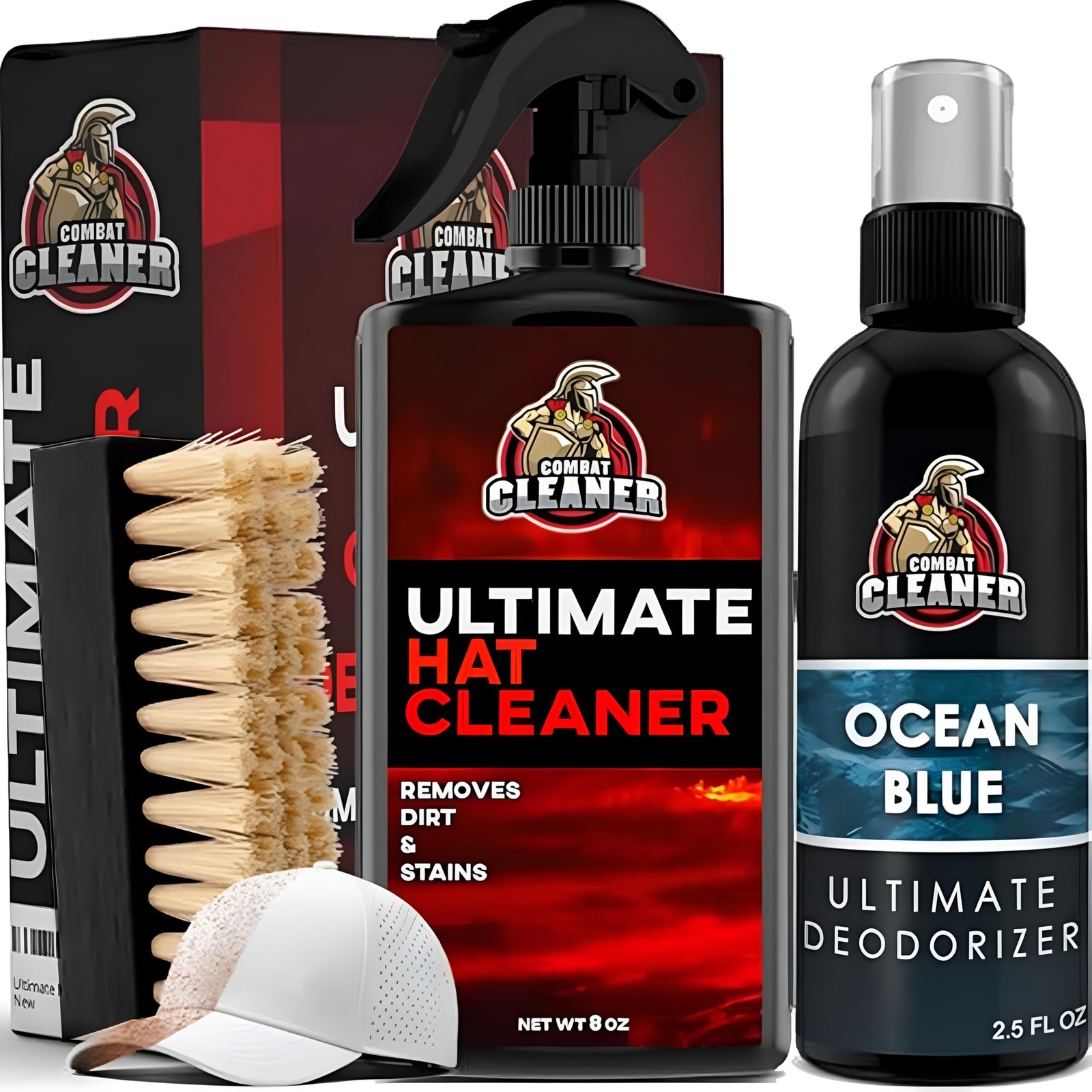 Combat Cleaner Ultimate Hat Cleaning Kit for All Types 3 Piece Set, Black Red