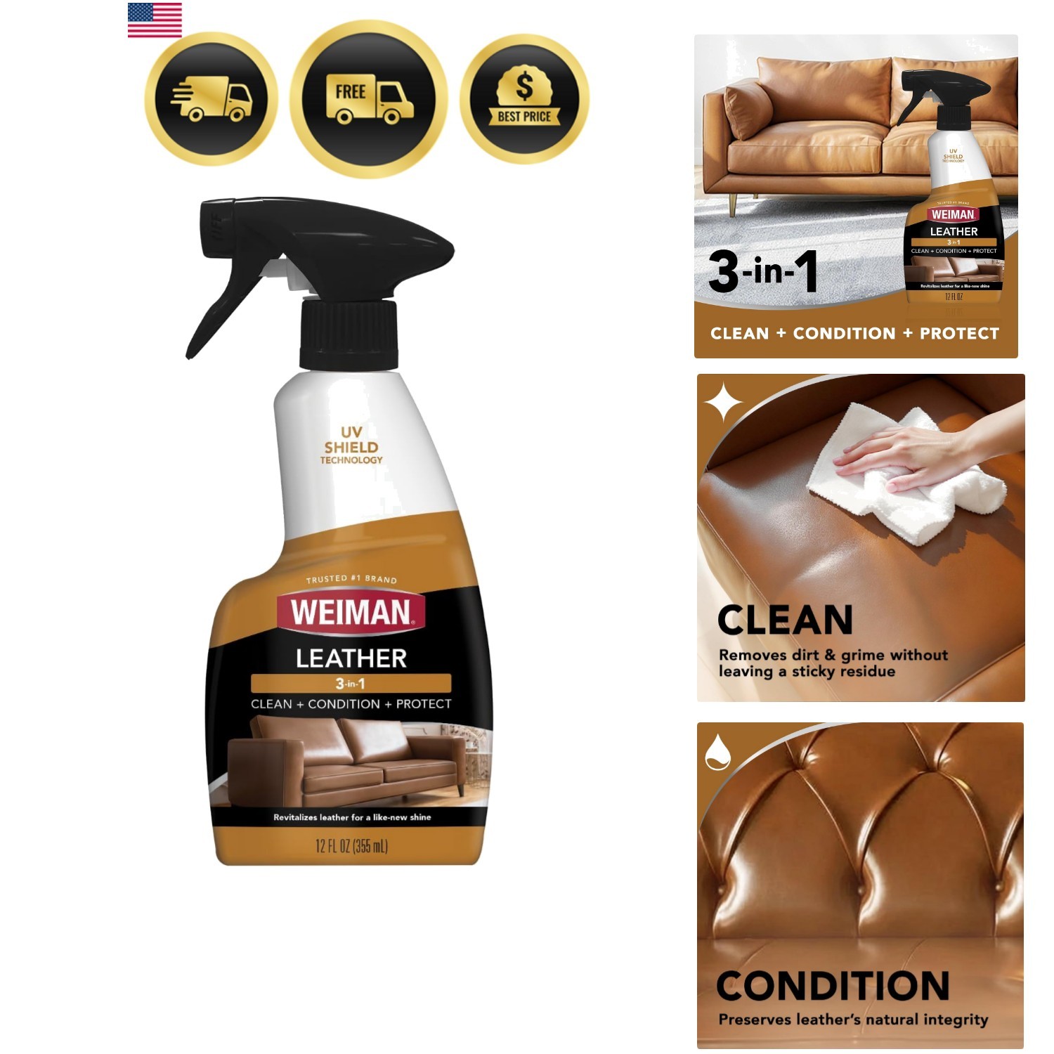 Leather Cleaner & Conditioner – Cleans, Restores & Protects Leather, UV Prote…