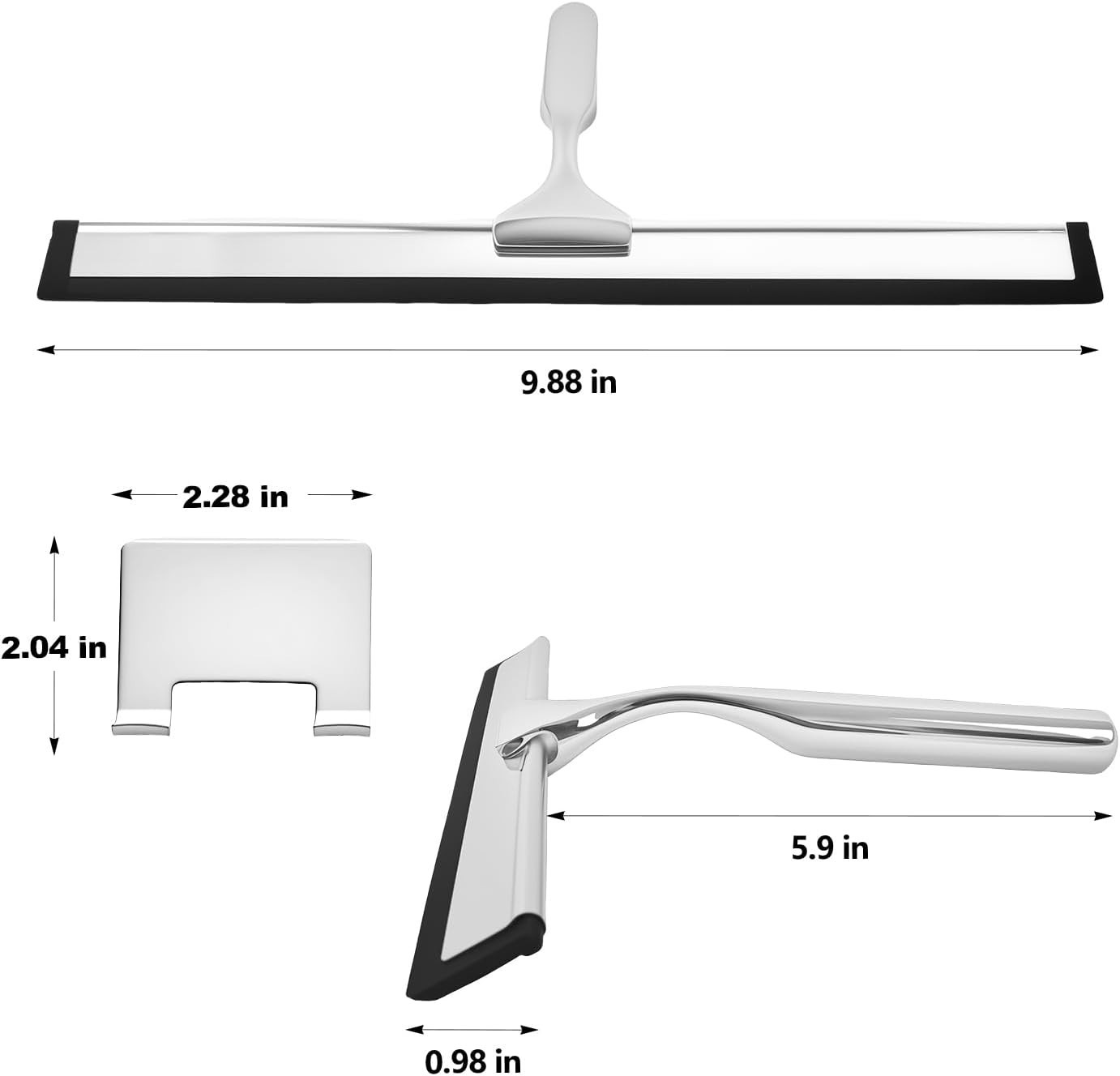 10-Inch Shower Squeegee with Hanger, Stainless Steel Cleaning Mirrors, Windows