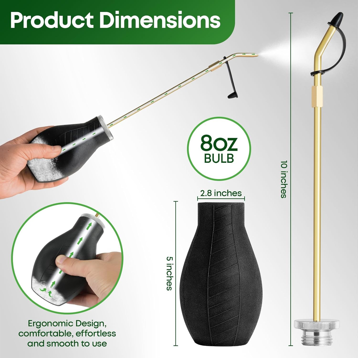 Powder Duster,Diatomaceous Earth Applicator, Large Bulb Duster with Long Metal T