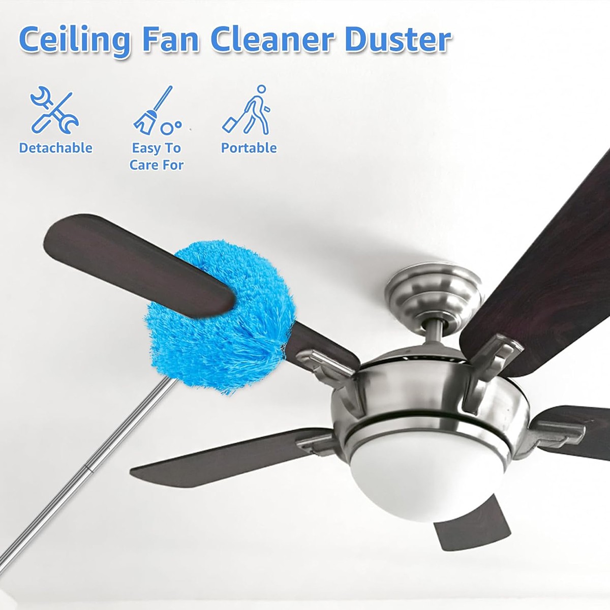 1pc Microfiber Ceiling Fan Duster – Reusable w/ 31.5in Adjustable Extension Pole