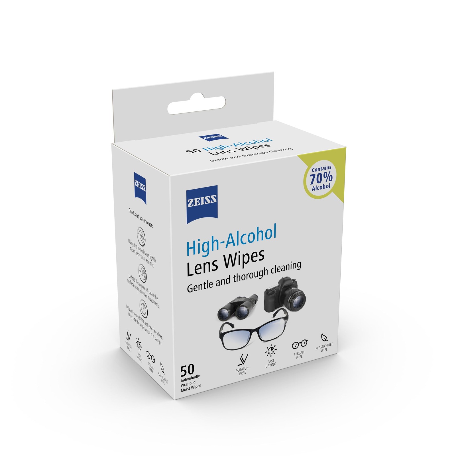 ZEISS Lens Wipes 50 Count – 70% Alcohol Cleaner for Glasses & Lenses