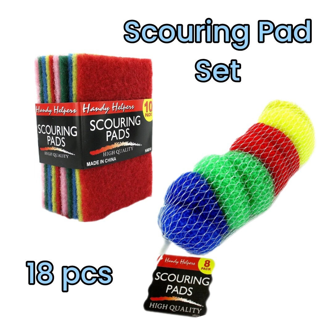 18pc Handy Helpers Multi-Colored Scouring Scrubbing Pads Set
