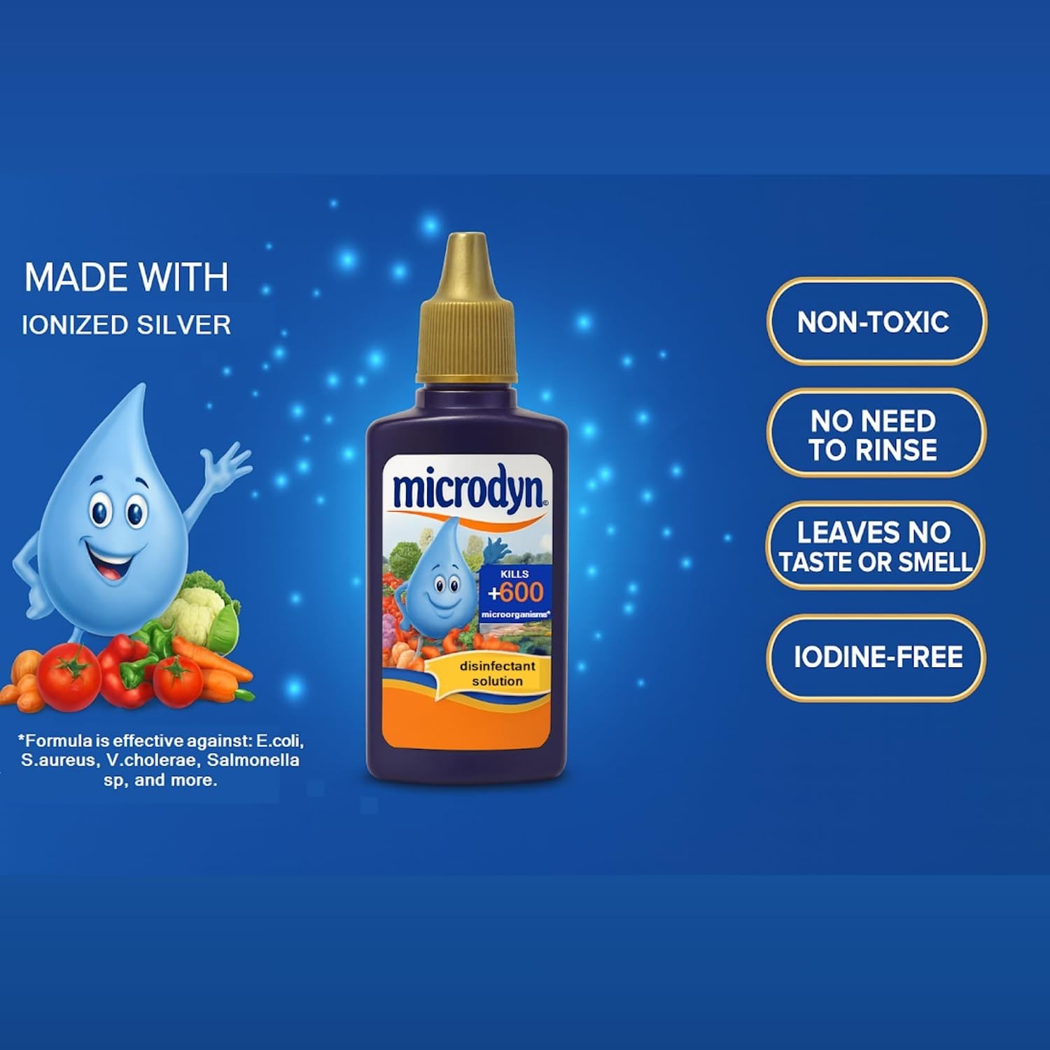 Portable Microdyn 15 mL Vegetable & Fruit Cleanser with Iodine-Free Formula