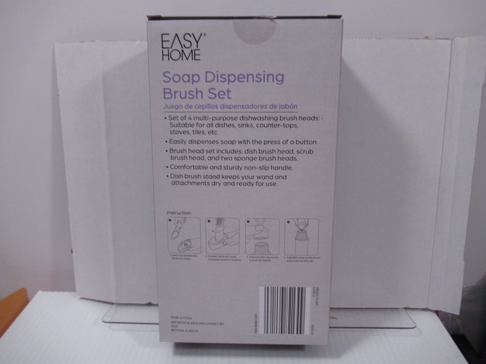 Easy Home Soap Dispensing Brush Set Dishes Sinks Counter Tops Stove Tiles Silver