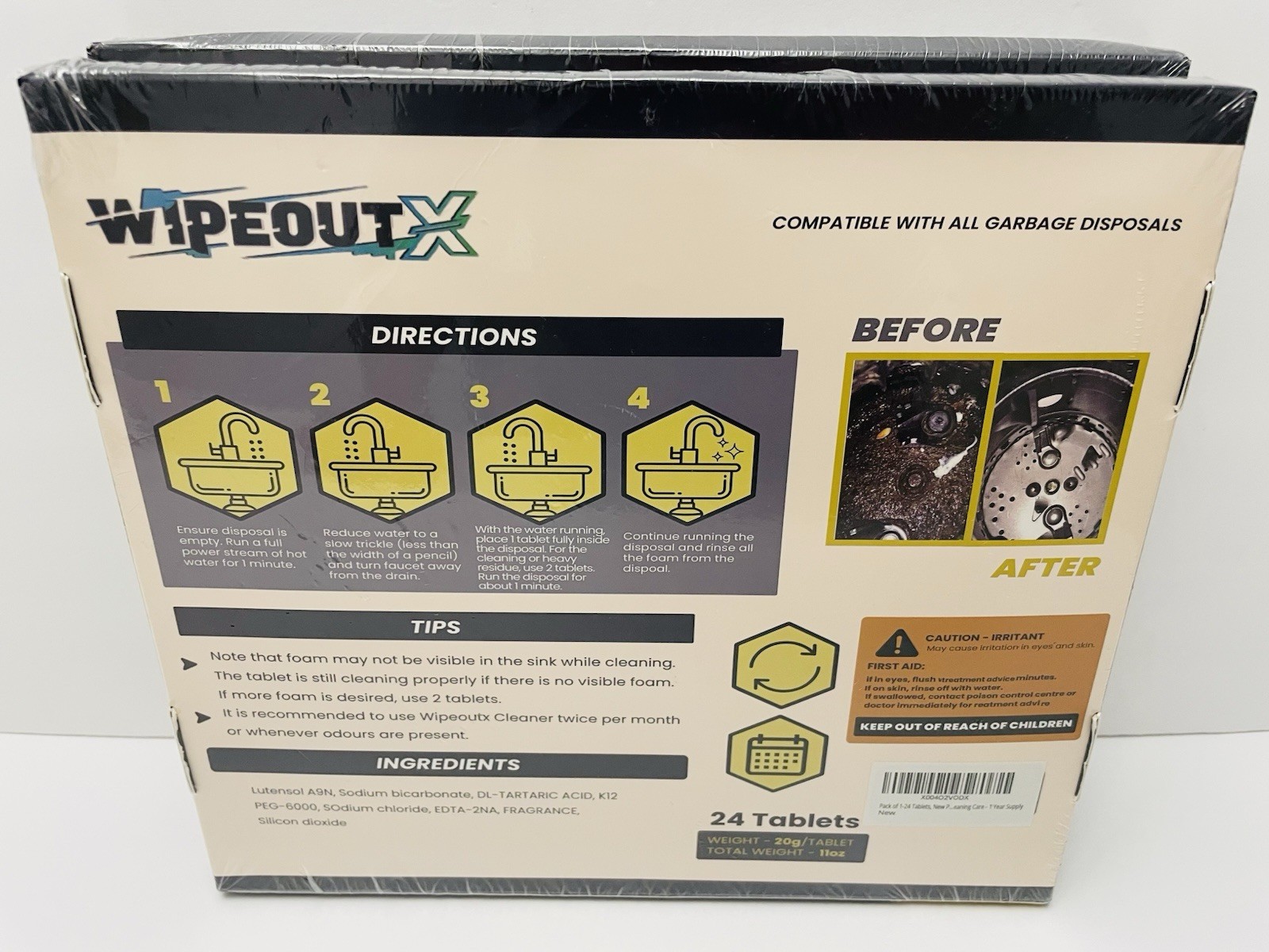 Wipeoutx Garbage Disposal Cleaner 2 Pack Lemon Fragrance 24 Tablets Each