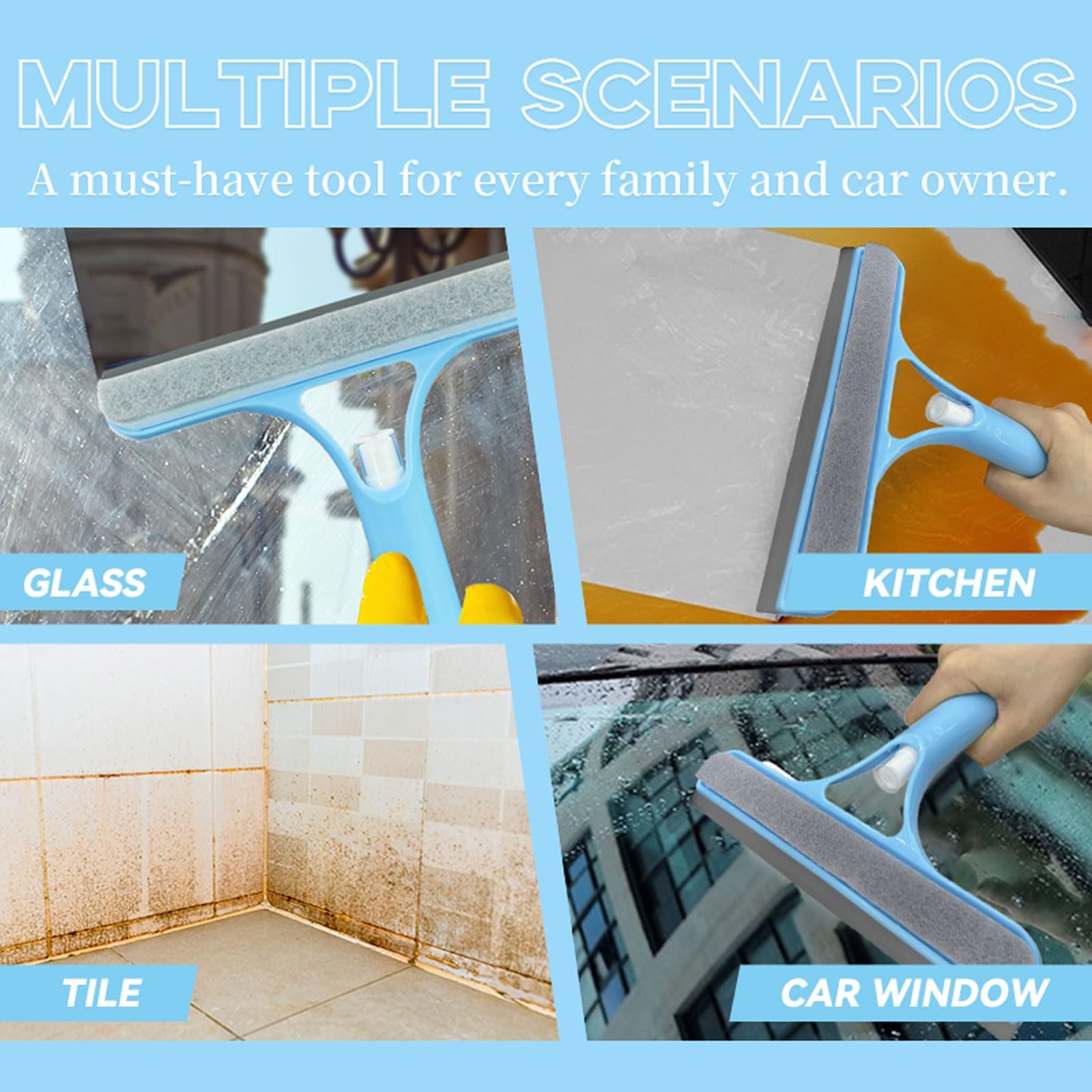 3-in-1 Spray Scraper Multi-Purpose for Shower Doors, Screens, Mirrors, Windows