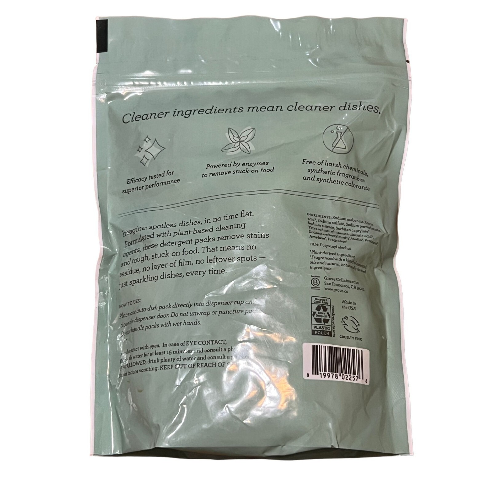 Grove Dishwasher Detergent Packs Lemon Eucalyptus Mint 20 packs new
