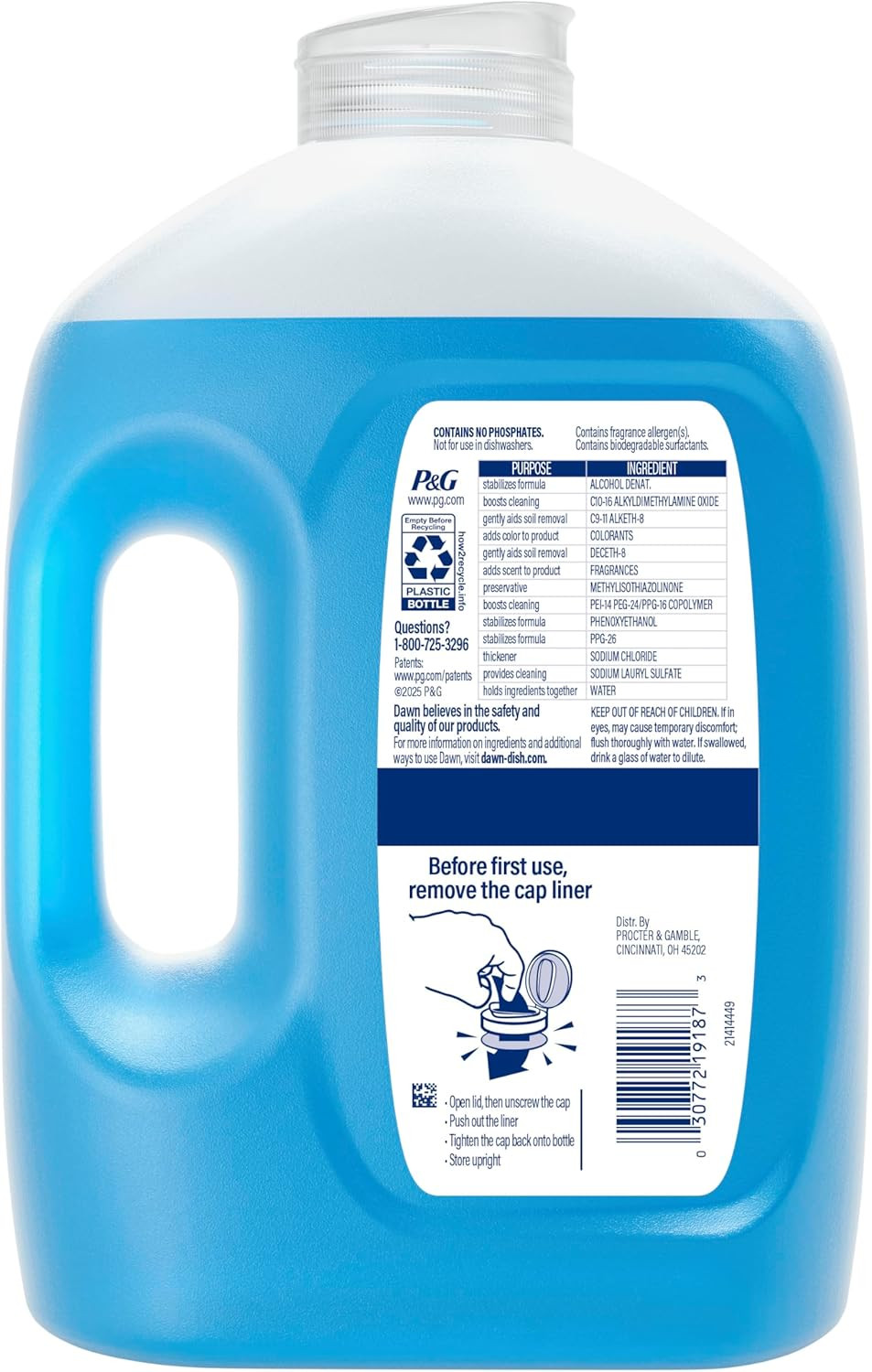 Ultra Original Dish Soap Refill Jug, Large Size Blue Liquid Dishwashing Detergen