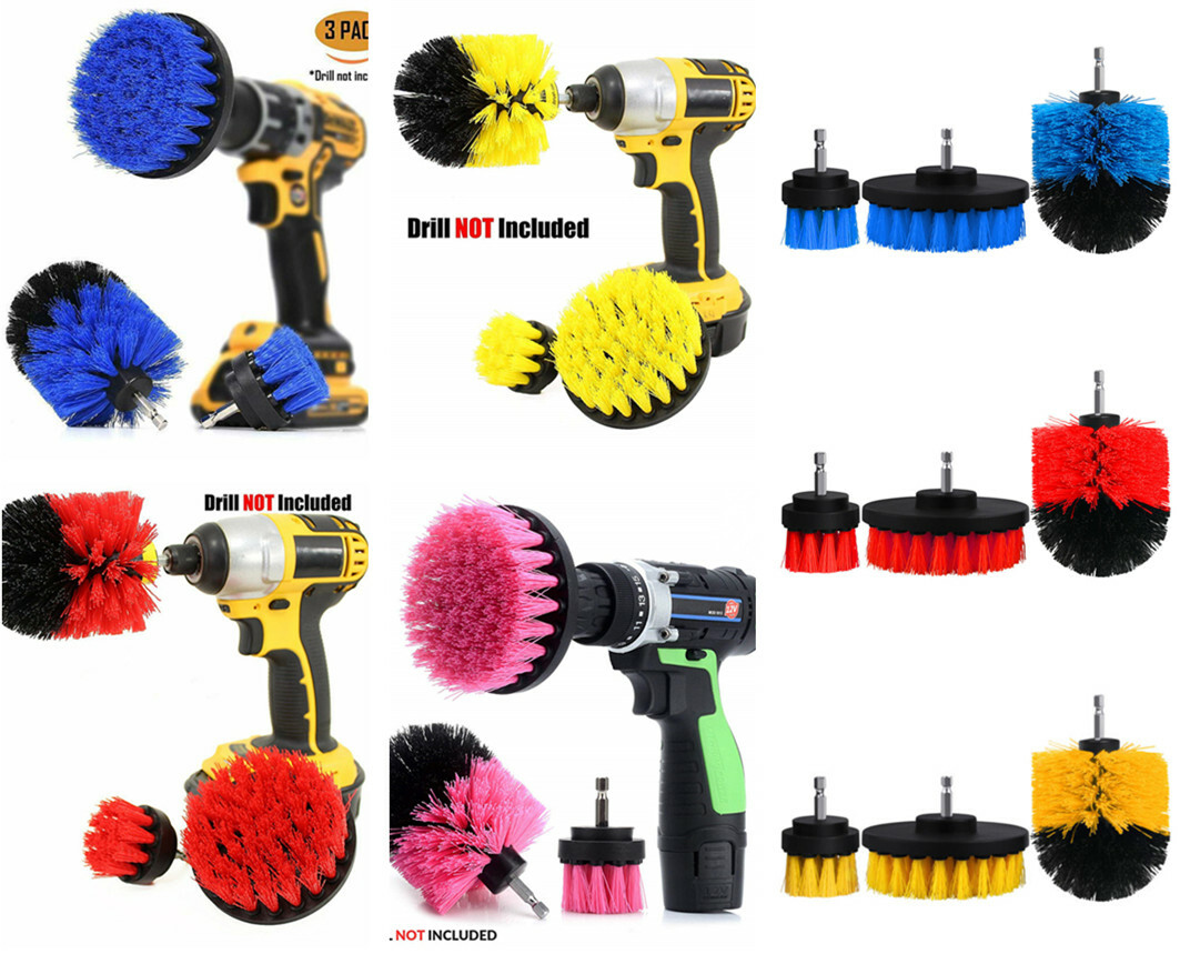 3pc Set Cleaning Drill Brush Kit Carpet Tile Power Scrubber Cleaner Attachment