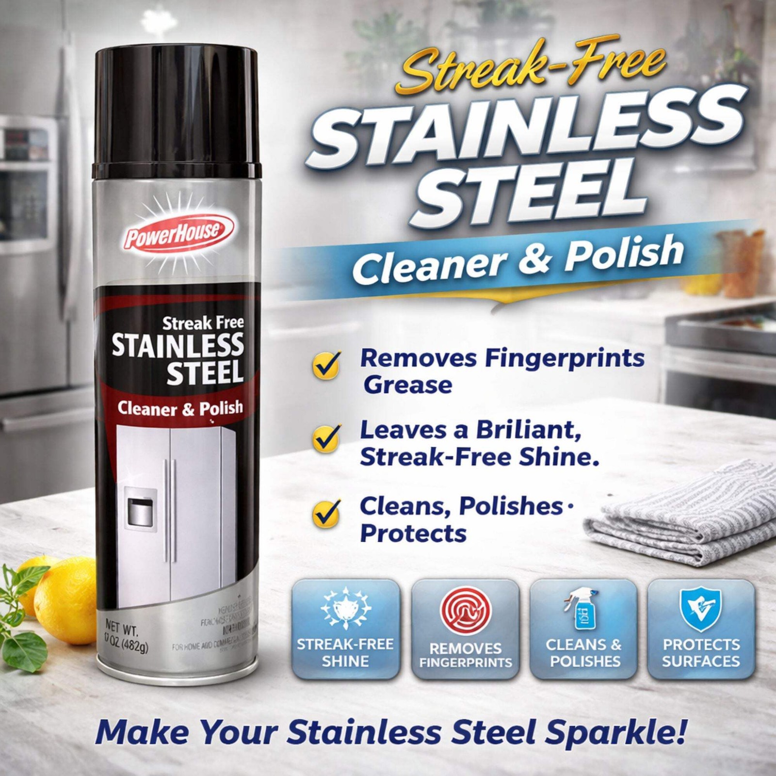 17oz Stainless Steel Cleaner Polish Spray Streak Free Shine Kitchen Appliance Ca