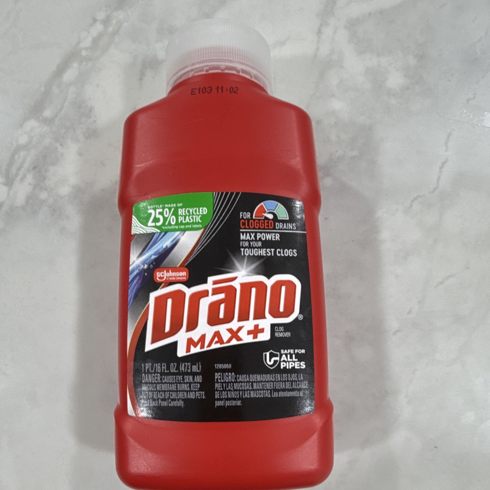 Drano Max+ Liquid Drain Clog Remover, 16.2 fl oz, Safe for All Pipes, Scent Free