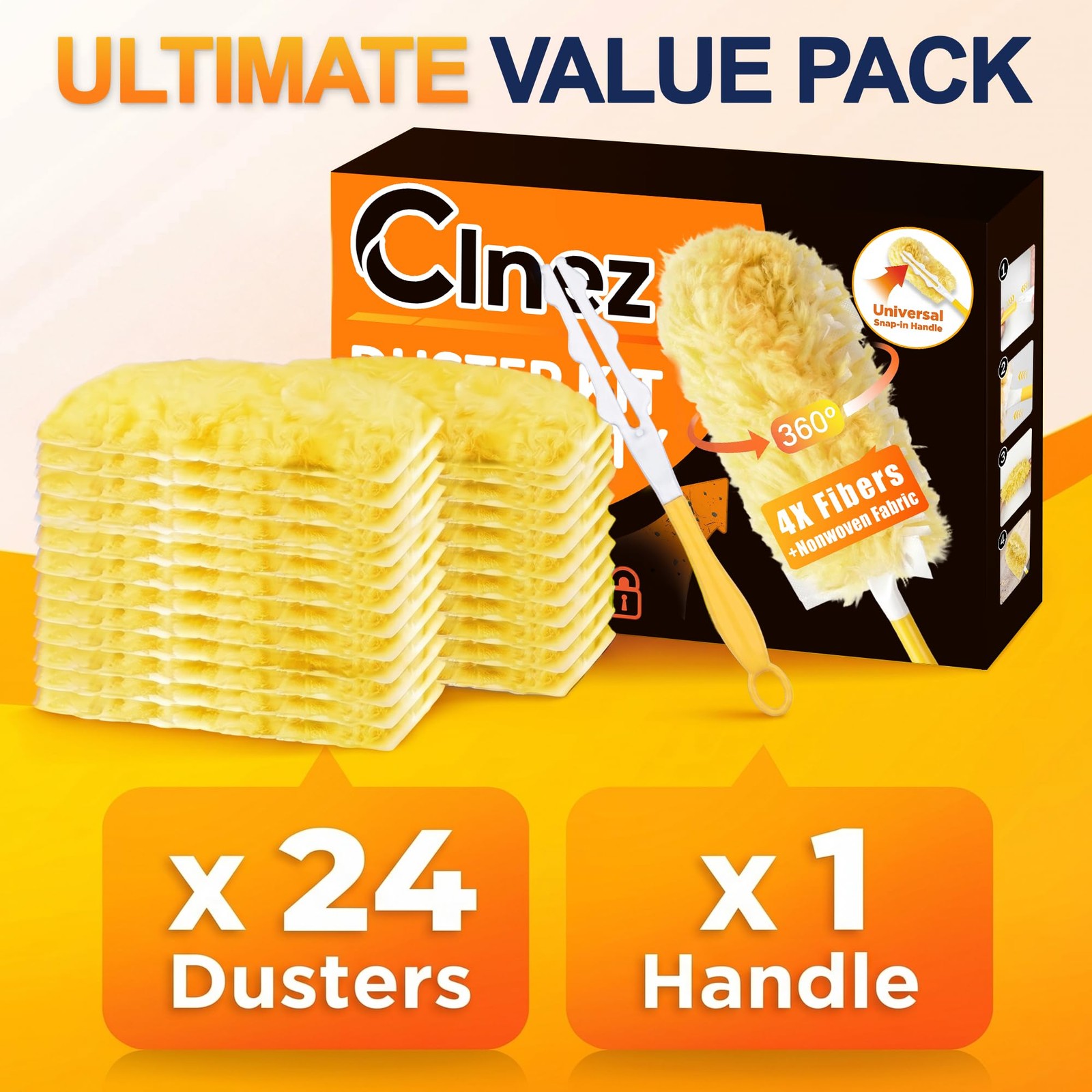 24 Count Heavy Duty Duster Refills for Swiffer Duster with 1 Handle, Multi Su…