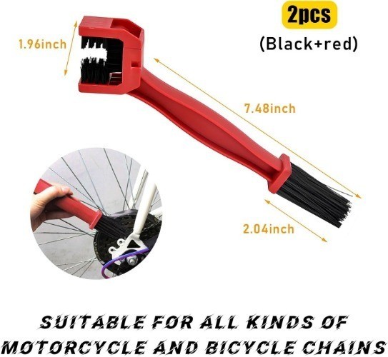 2 PCS Chain Brush, Chain Cleaning Brush Tool, Chain Gears Mai Color: Black+red