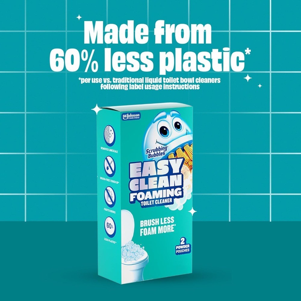 Foaming Toilet Bowl Cleaner Drop In Powder Pouches Easy Use 100g 2 Pack