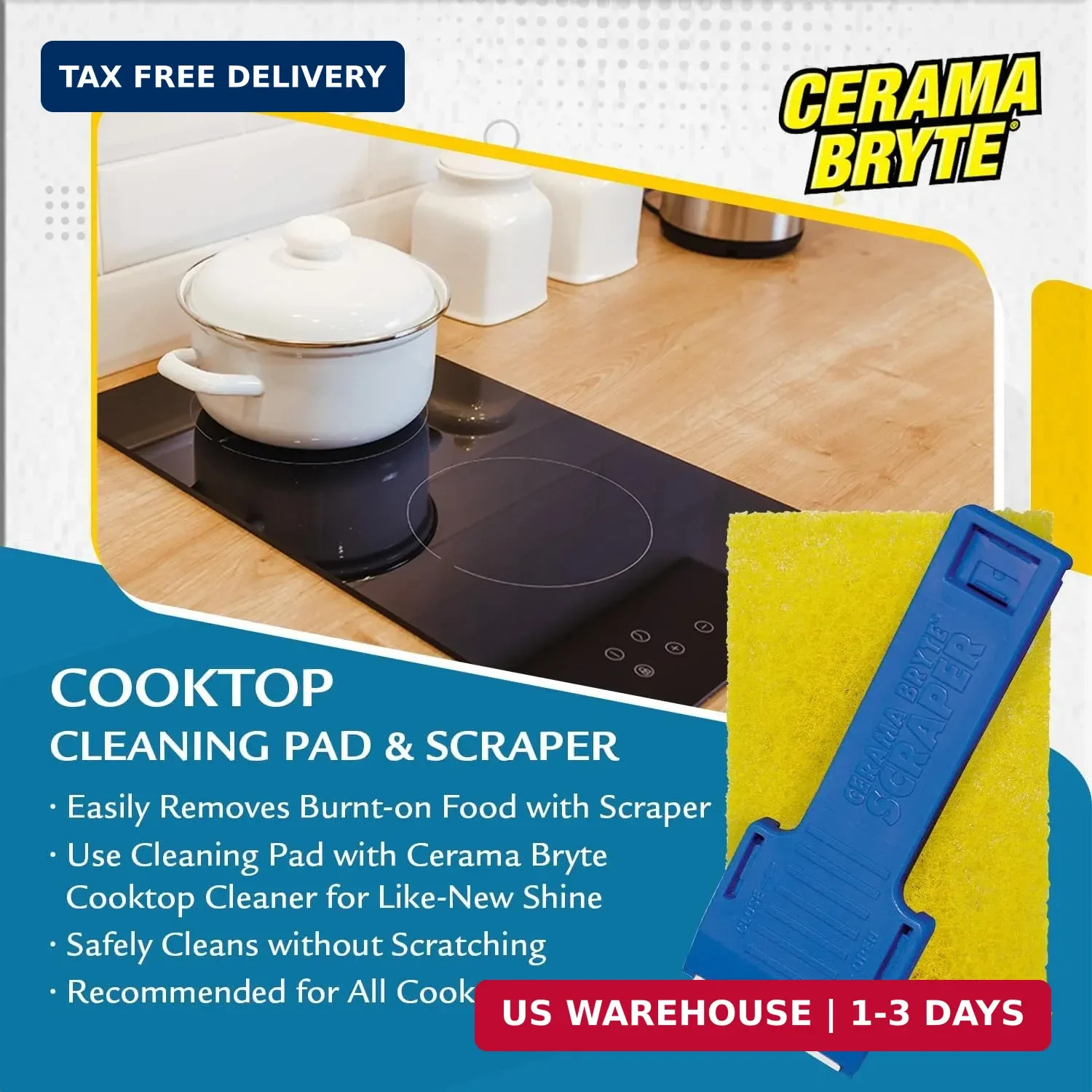 Cerama Bryte Cooktop Scraper & Pad Kit for Glass-Ceramic Surfaces