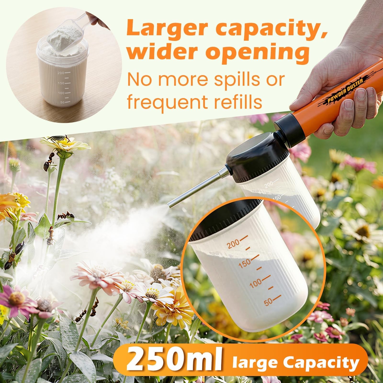Diatomaceous Earth Powder Duster with 4FT Adjustable Rod & 250ml Tank – Clog-Fre