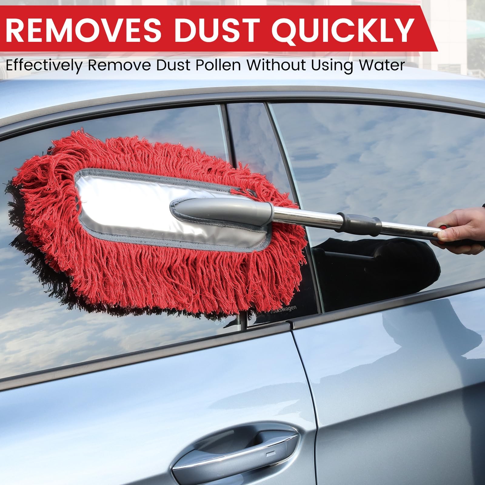 2 Pack Large Car Duster Exterior Scratch Free Extendable Handle Interior Wax