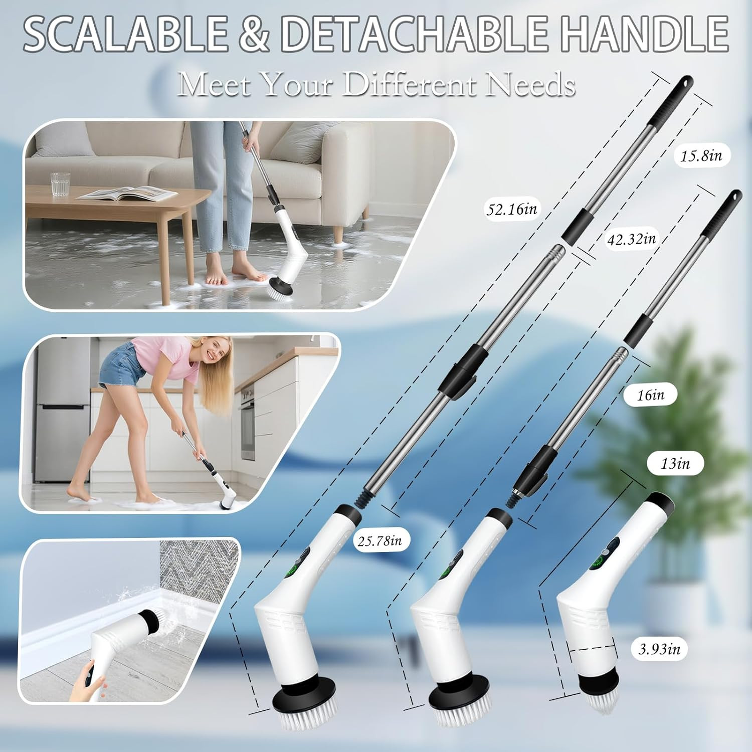 Spin Scrubber,9-In-1Multifunctional Cleaning Brush with Detachable Handle,9 Repl