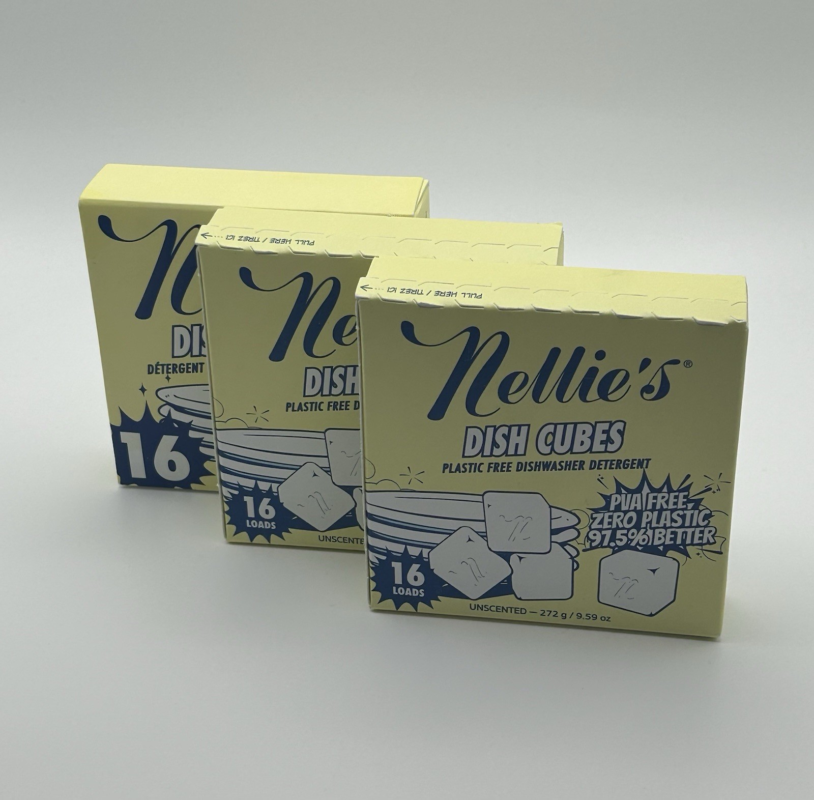 Nellie’s Auto Dish Cubed Dishwasher Cubes, Unscented, 3 Packs 48 Loads Total