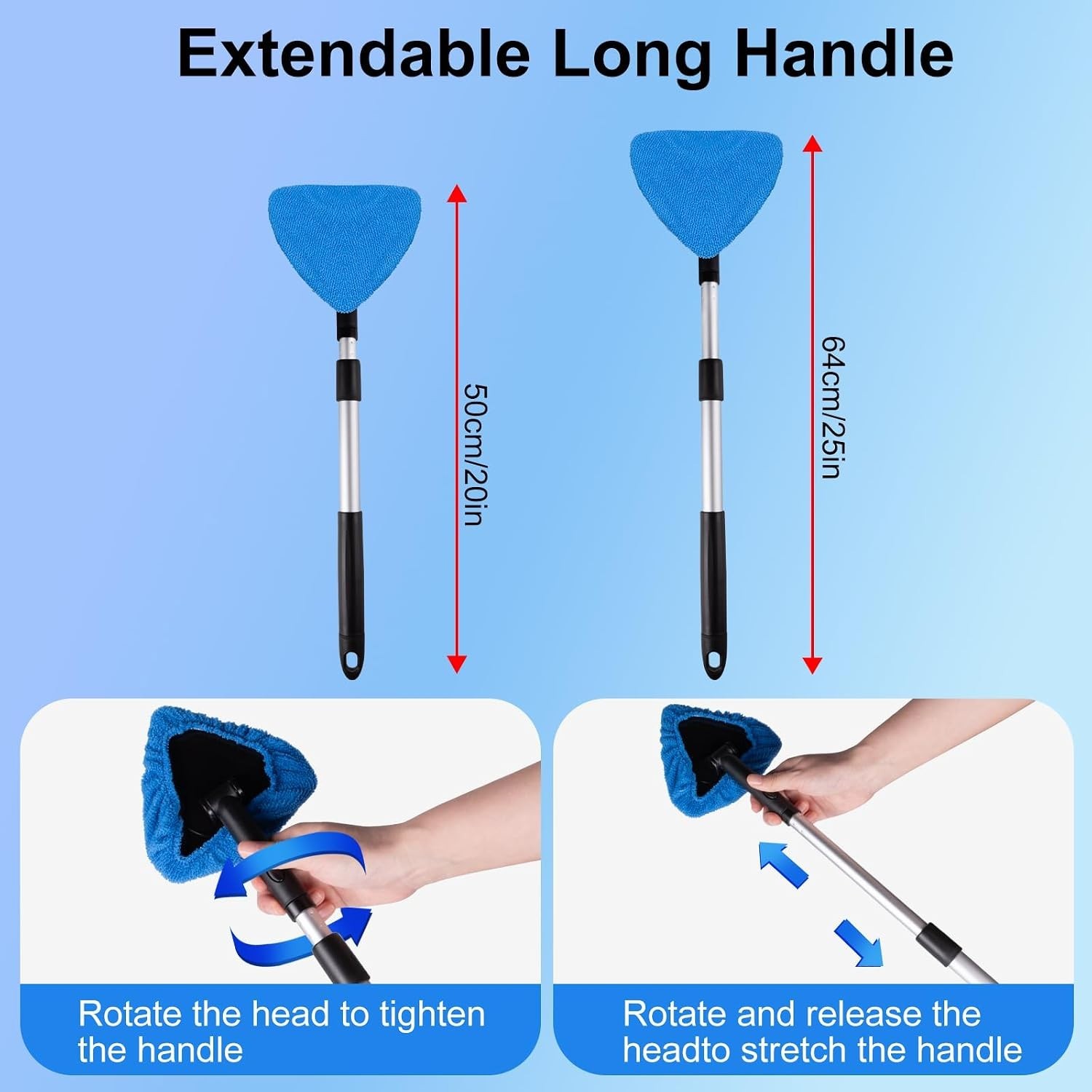 Dark Blue Extendable Car Windshield Cleaner Kit with Microfiber Pads & Spray