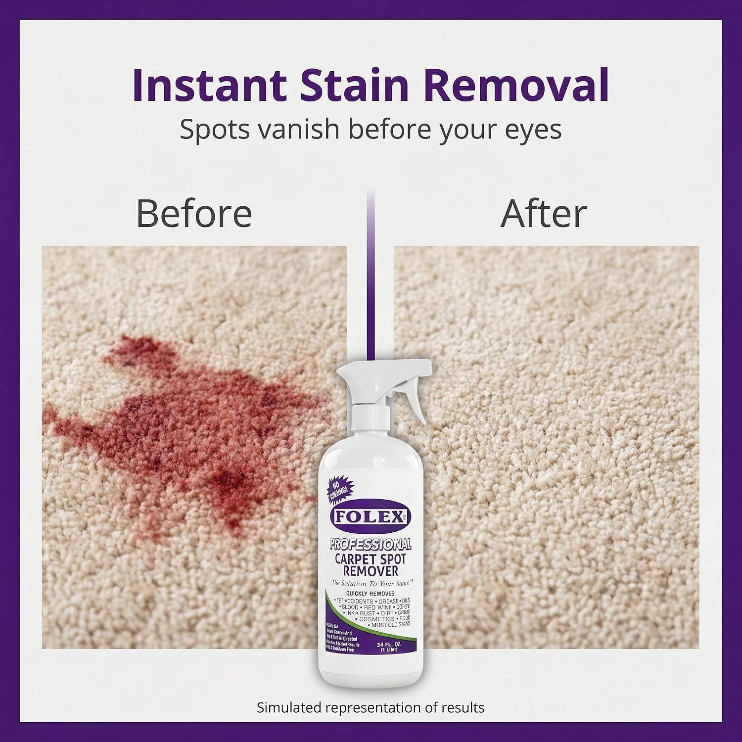 Professional Carpet Cleaner Spray 34 oz – Pet Stain Removal – Instant Stain R…