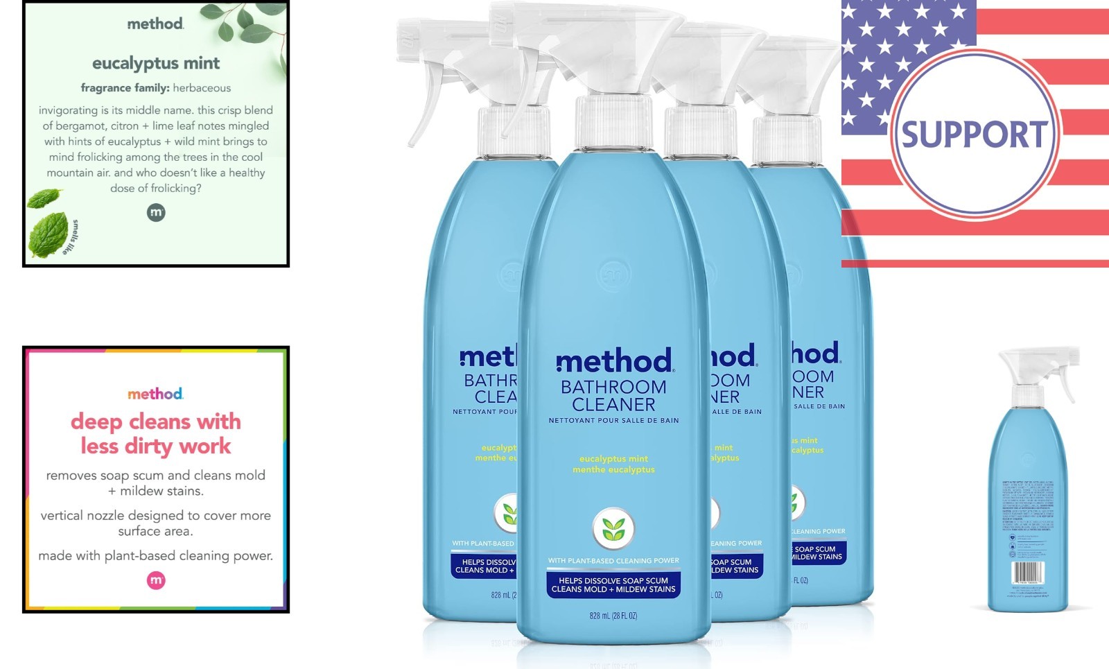 Fast Acting Bathroom Cleaner – Eucalyptus Mint, 4 Pack, Safe & Effective Formula