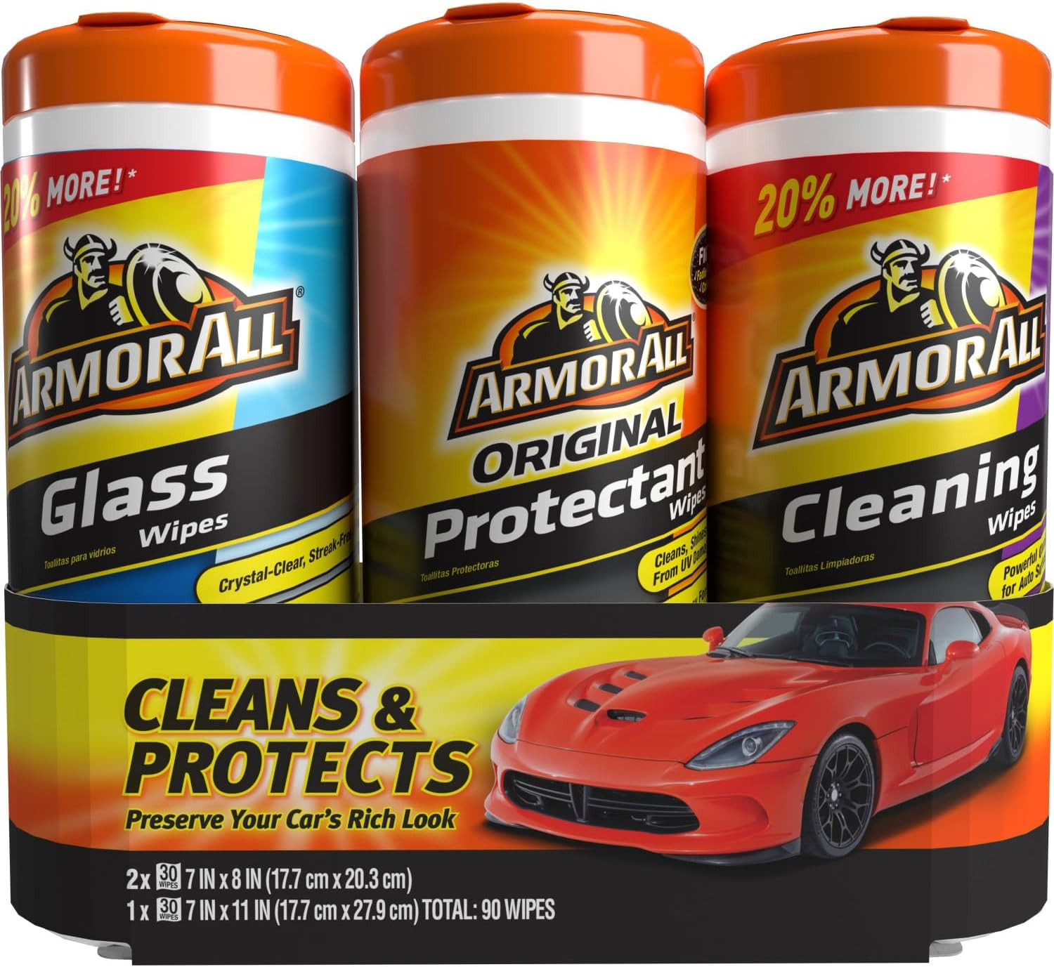 Car Interior Value Pack, 90 Count, Includes Auto Glass Cleaner