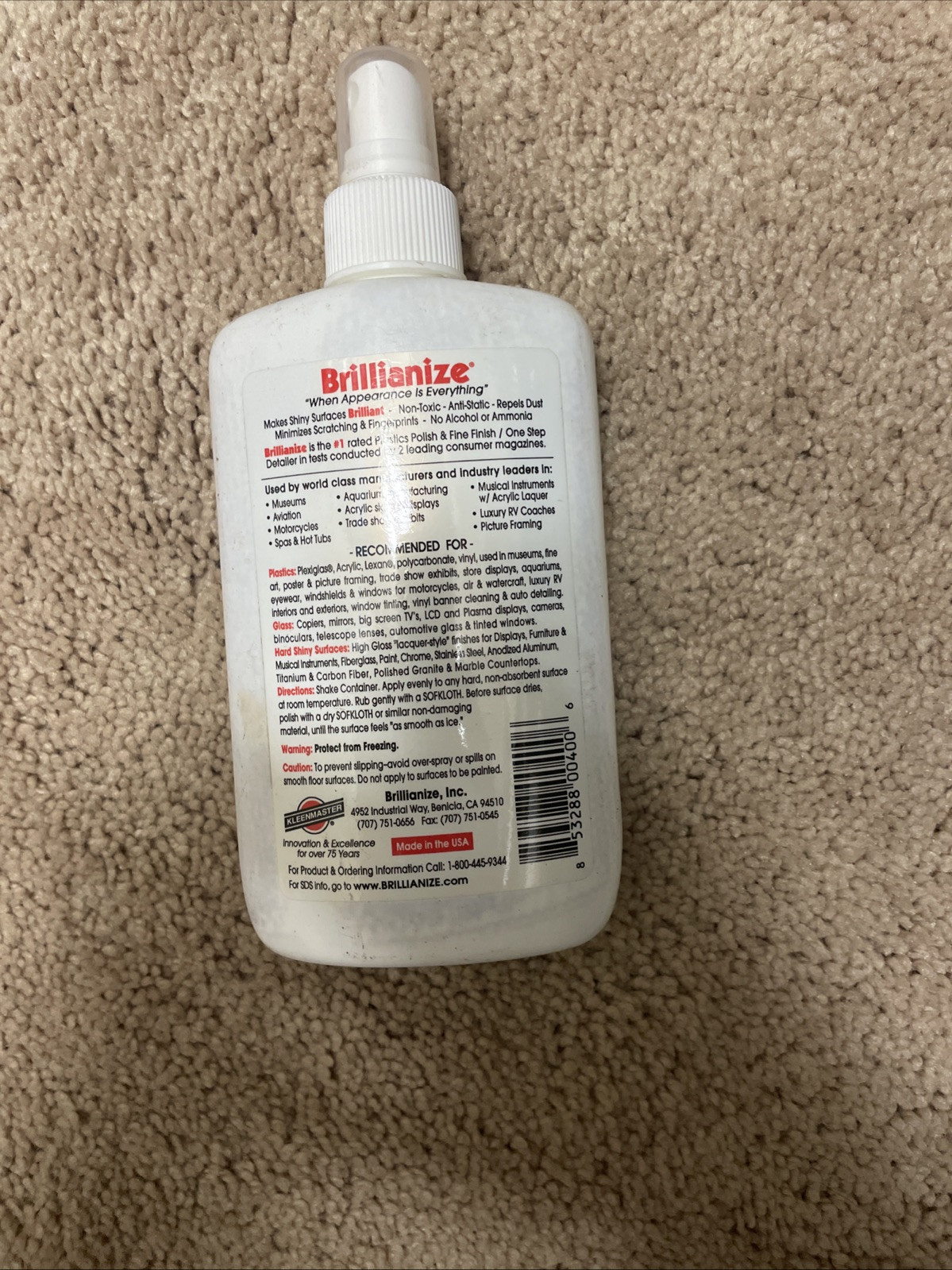 2 EA Plastic glass cleaner polish 8 oz bottles original Brillianize Terry Cloth