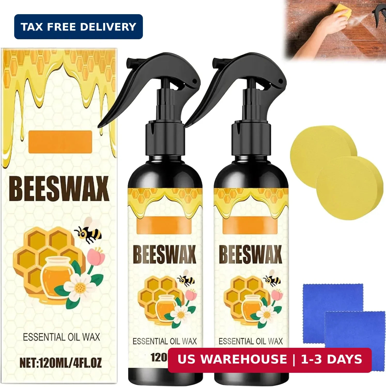 2PCS Beeswax Spray,Natural Beeswax Spray Furniture Polish,Wood Floor Polish,Wood