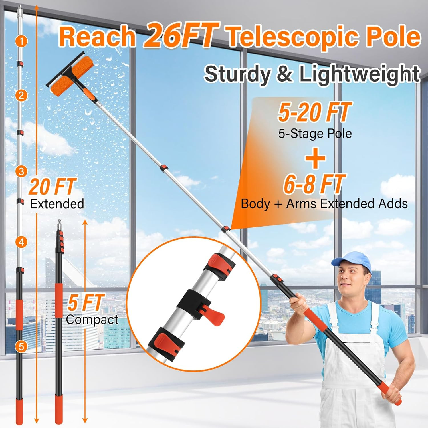 26FT High Reach Duster Cleaning Kit with 5-20 FT Extension Pole,High Ceiling Dus