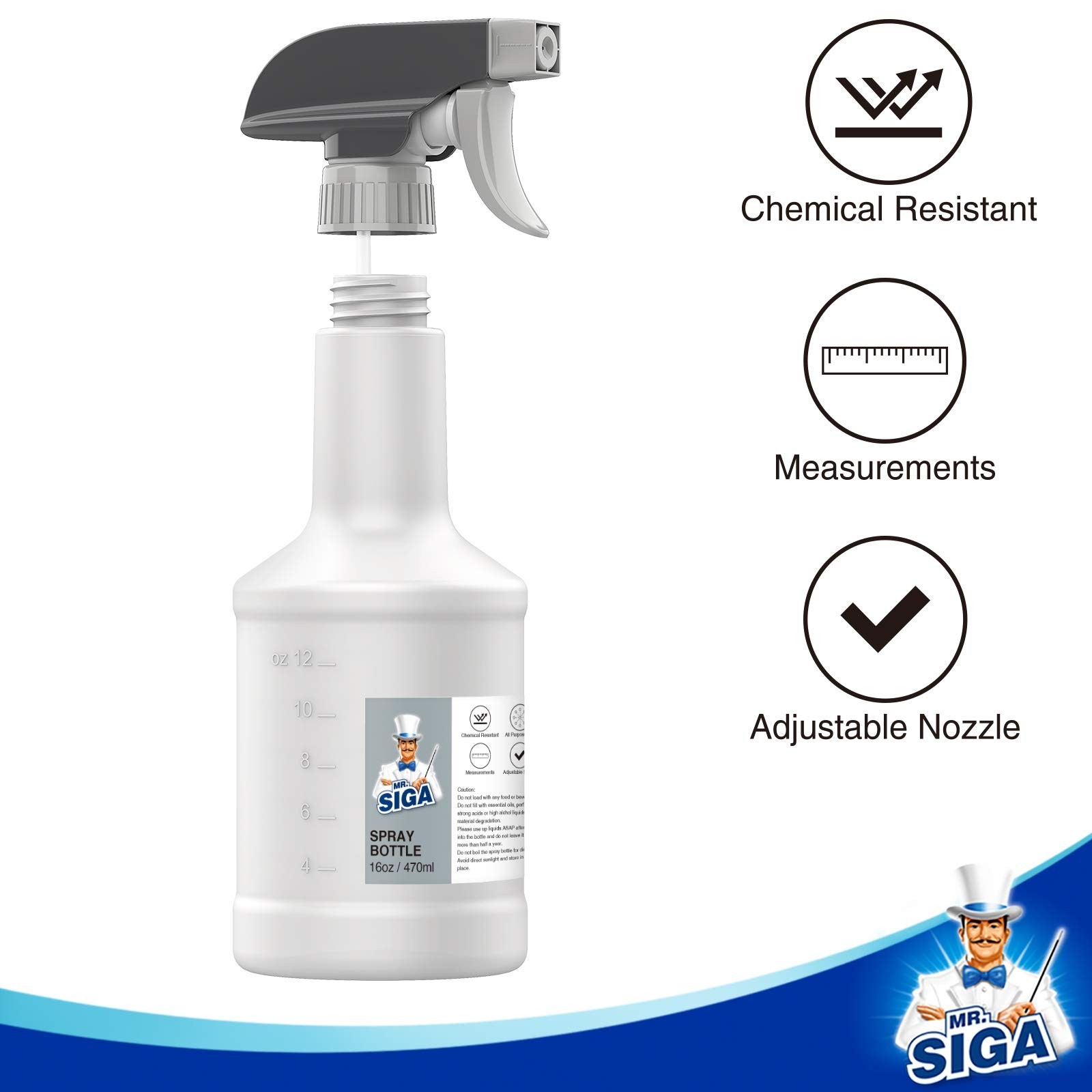 16 oz Heavy Duty Empty Spray Bottles – Reusable Cleaning Solutions, 3 Pack, Adju