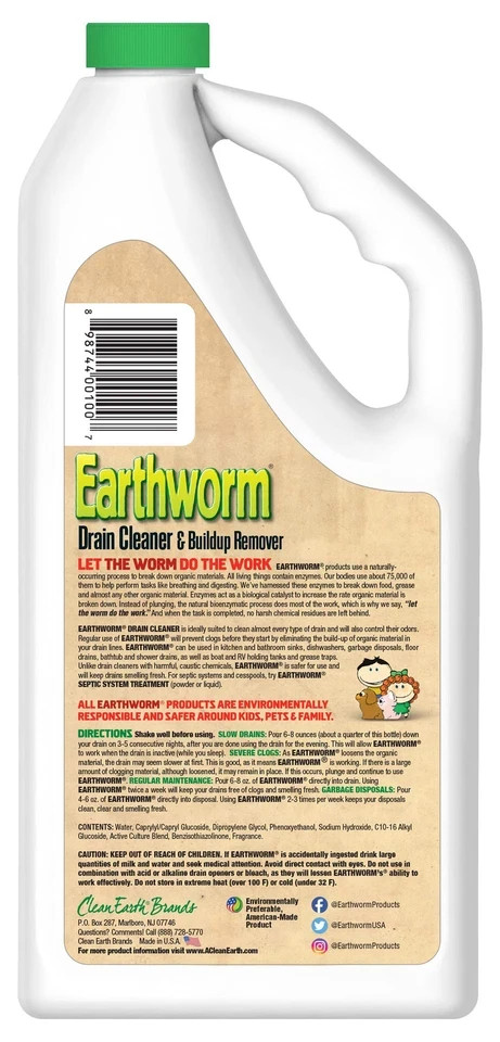 Natural Drain Cleaner 32 Fl Oz Citrus Sage Enzyme Safe for Kids Pets
