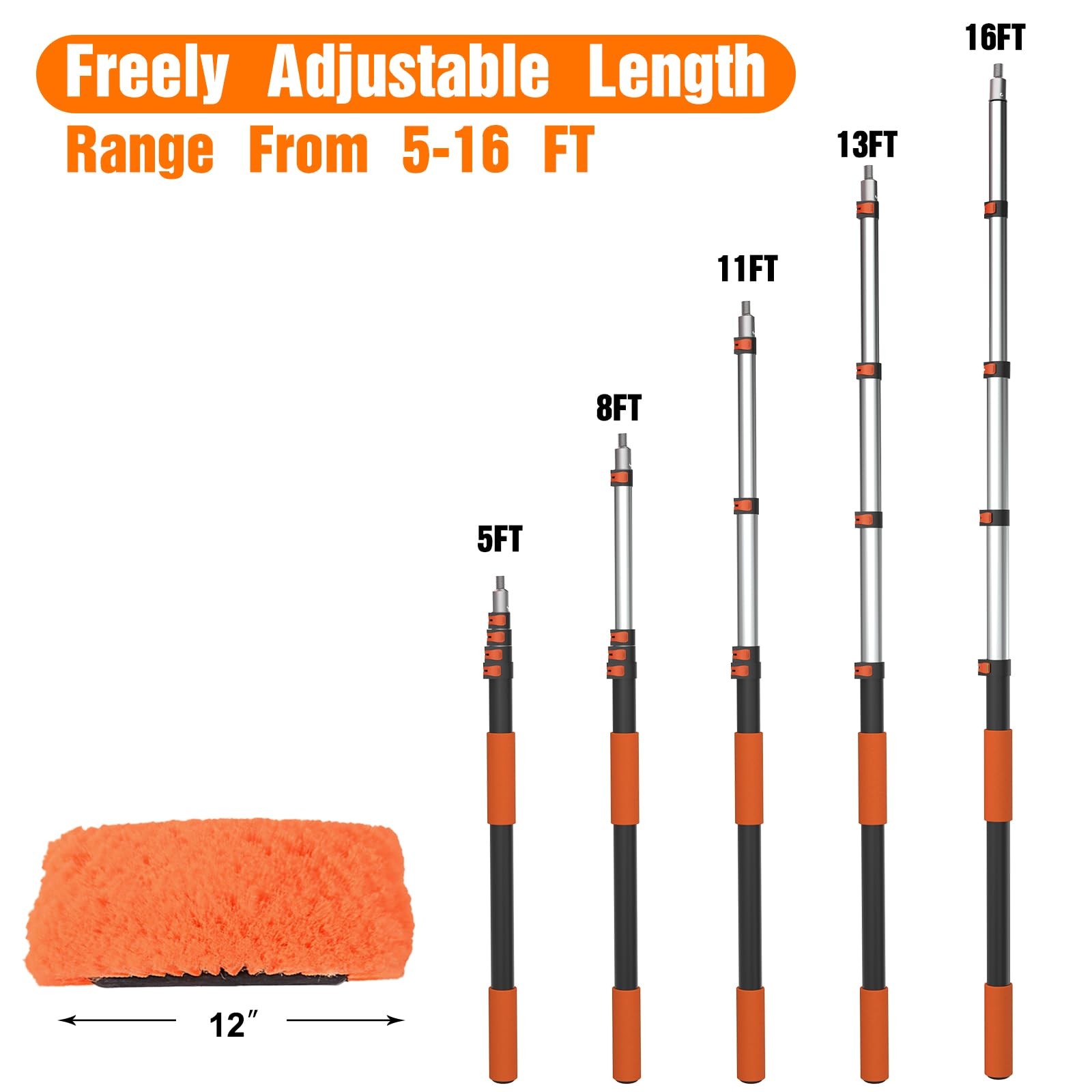 16FT Car Wash Brush with Long Handle, Car Cleaning Kit with Soft Bristle Wash…