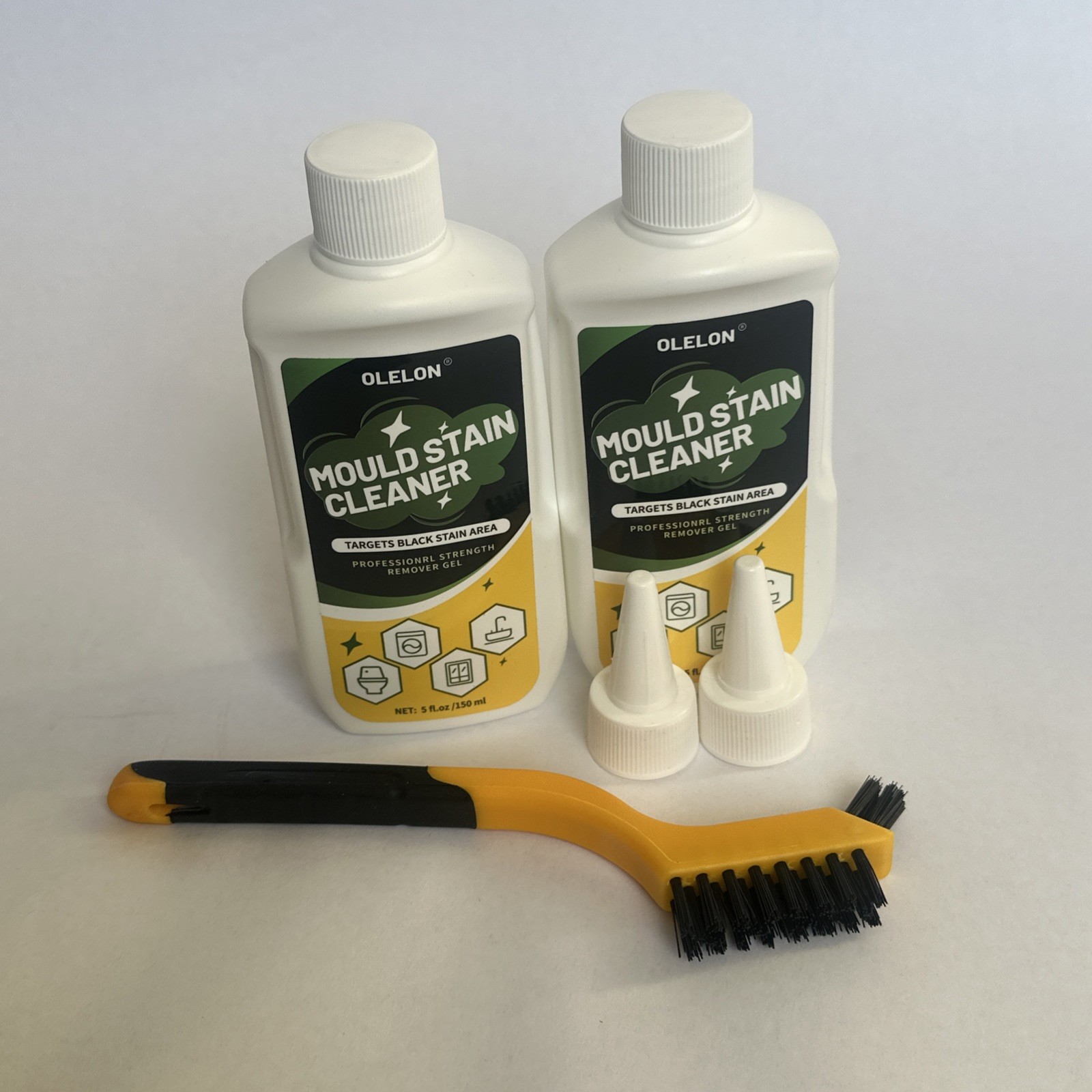 OLELON Mold Mould Stain Remover Gel Sink Toilet Wash Machine Cleaner Brush 2 Pc