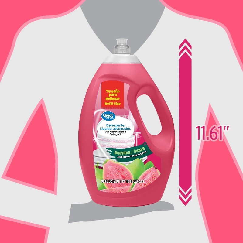 Great Value Dish Washing Liquid Detergent, Guava, 90 fl oz