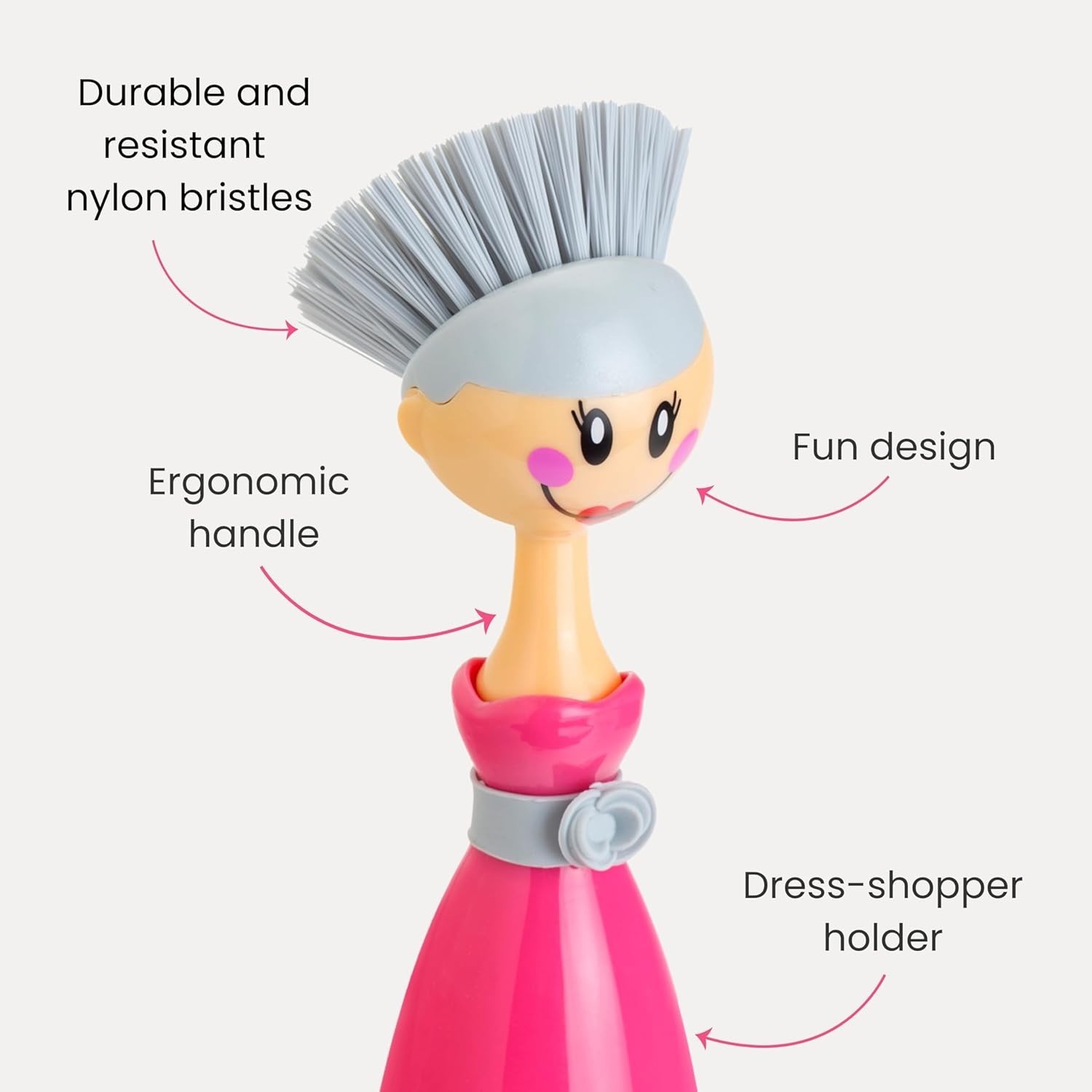 Dish Brush with Handle and Dress Holder Kitchen Sink Cleaning Pink Gray