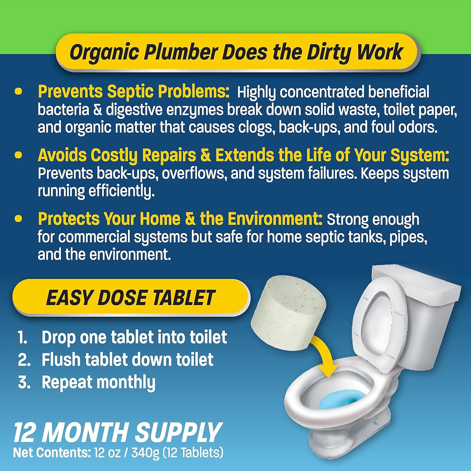 Septic Tank Cleaner Treatment Bacteria Enzyme Bio Tabs for Rid and Maintenance