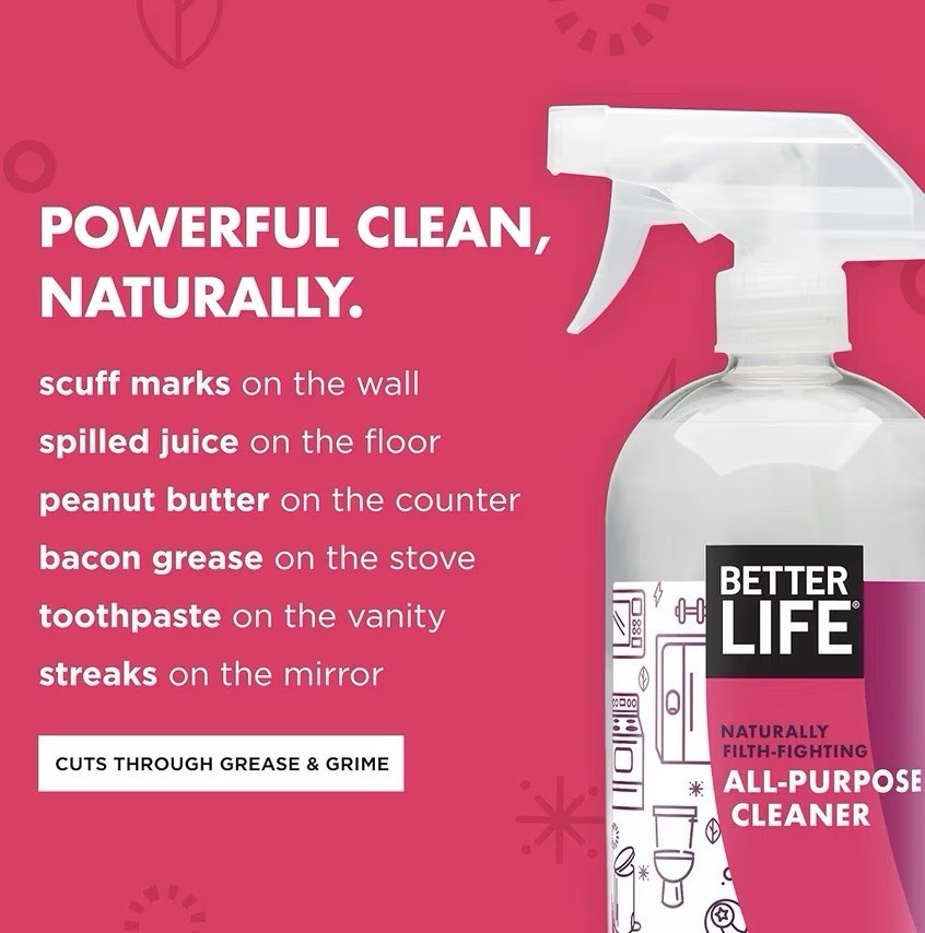 BETTER LIFE All-Purpose Spray Cleaner – Plant-Based, Zero Harsh Chemicals, 32oz