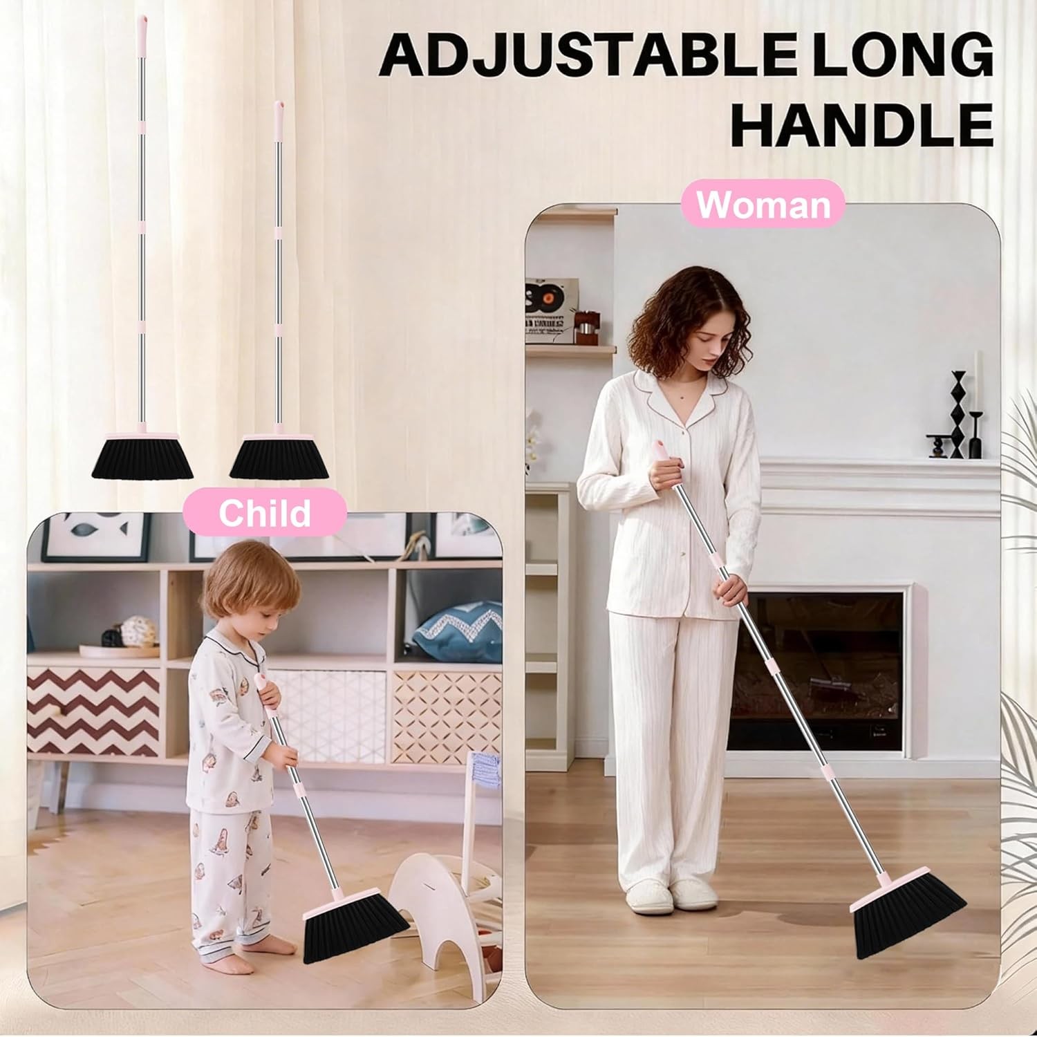 Pink Broom and Dustpan Set, 52-in Handle Broom Dustpan bo Set