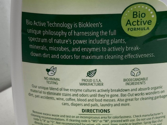 Biokleen Bac-Out Carpet Stain + Odor Remover Lime Essence 32 oz Spray w/ Cloth
